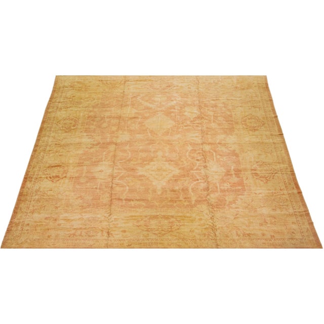 Modern Modern Turkish Oushak Handmade Square Wool Rug With Orange-Rust Field For Sale - Image 3 of 7