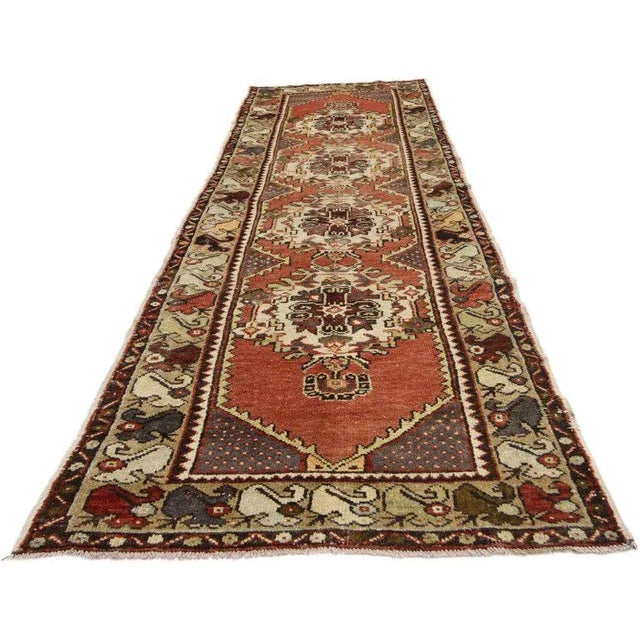 Mid 20th Century Vintage Mid-Century Turkish Oushak Runner Rug - 2′10″ × 9′7″ For Sale - Image 5 of 9