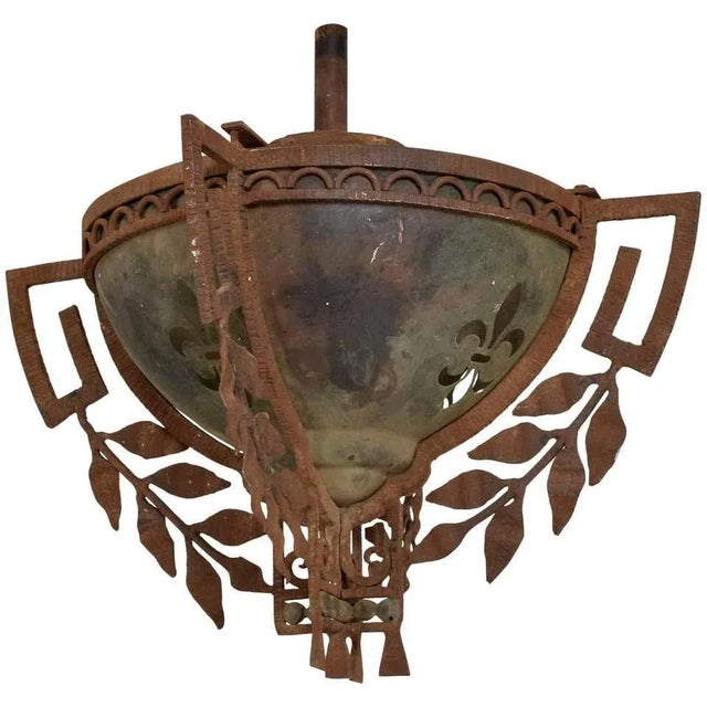 1930s French Fleur-De-Lis Pendant Lamp Forged Iron and Steel Mexico For Sale - Image 11 of 11