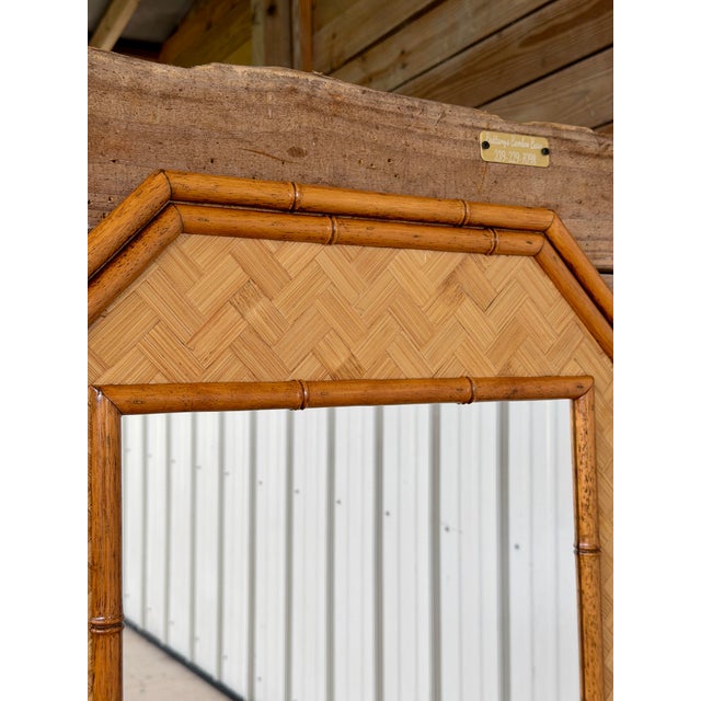 Vintage Octagonal Faux Bamboo and Woven Rattan Wall Mirror For Sale In Naples, FL - Image 6 of 12