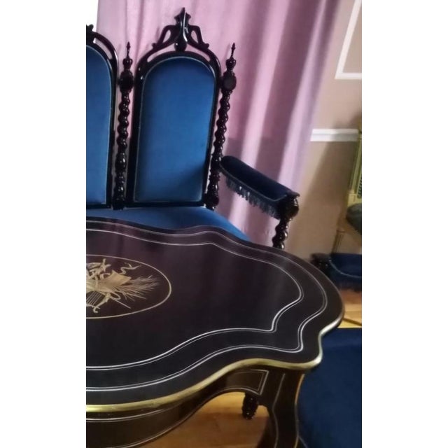 French Neo-Gothic Revival Dining Set in Deep Blue Velvet, Set of 4 For Sale - Image 5 of 7
