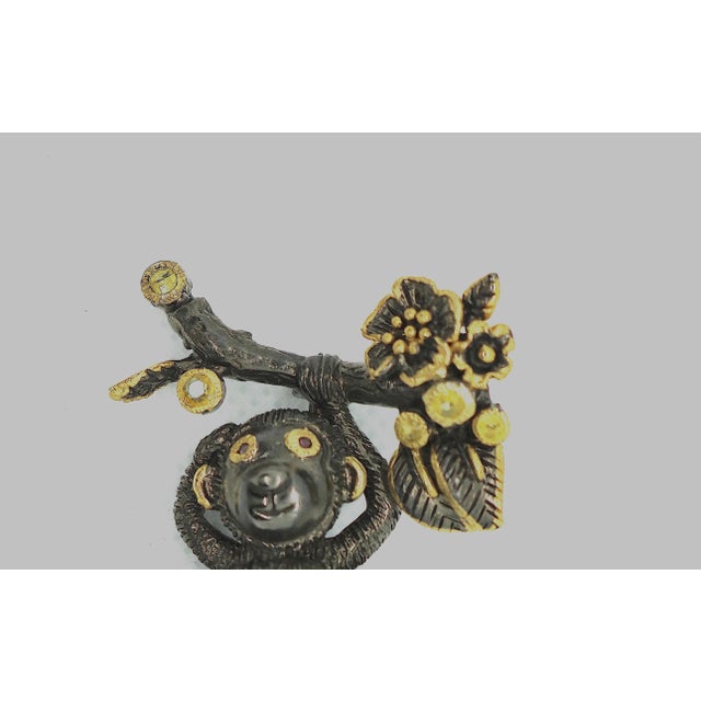 Mid 20th Century Sterling Gold Plate 22.82 Ct. Aquamarine, Sapphire & Garnet Monkey Brooch For Sale In West Palm - Image 6 of 7