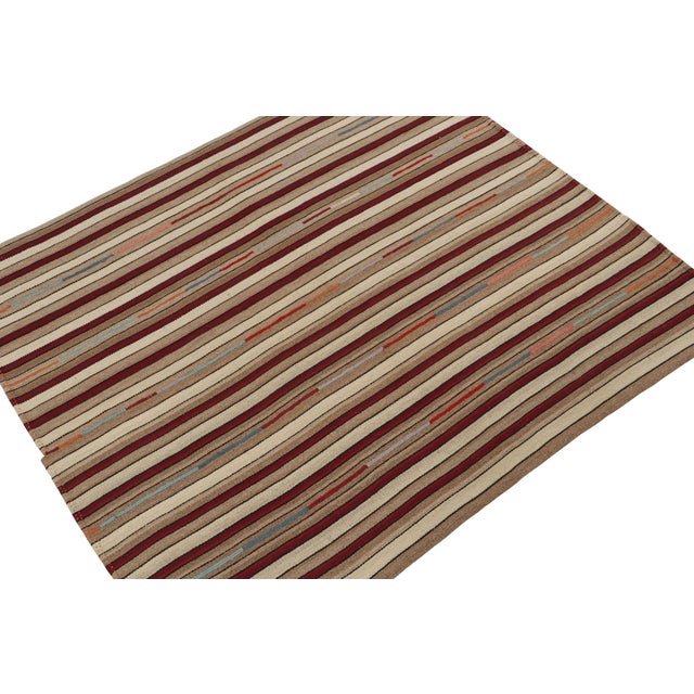 Traditional Shahsavan Palas Persian Kilim in Red, Beige-Brown Stripes by Rug & Kilim For Sale - Image 3 of 7