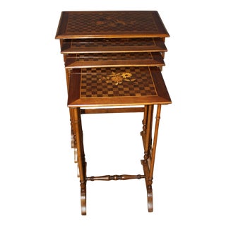 Nesting Tables in Floral Marquetry, 1900s, Set of 4 For Sale