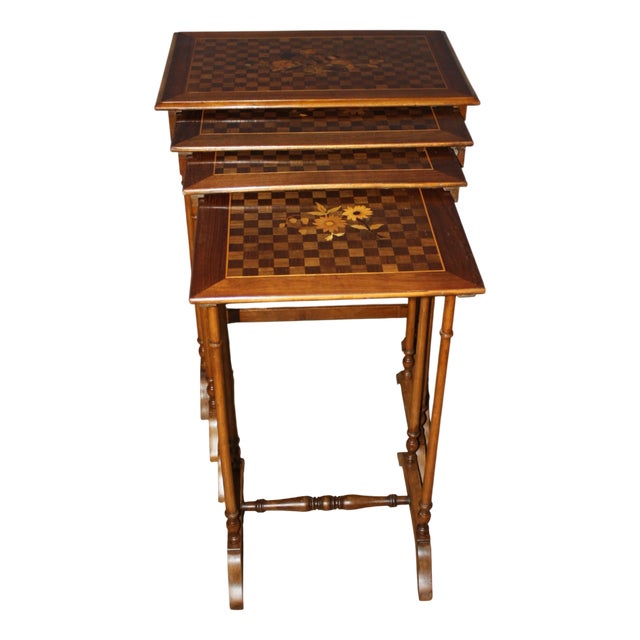 Nesting Tables in Floral Marquetry, 1900s, Set of 4 For Sale