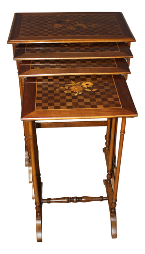 Nesting Tables in Floral Marquetry, 1900s, Set of 4
