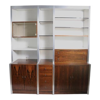 Rosewood Metal Glass and Formica Wall Unit Baugnman Attributed for John Stuart For Sale