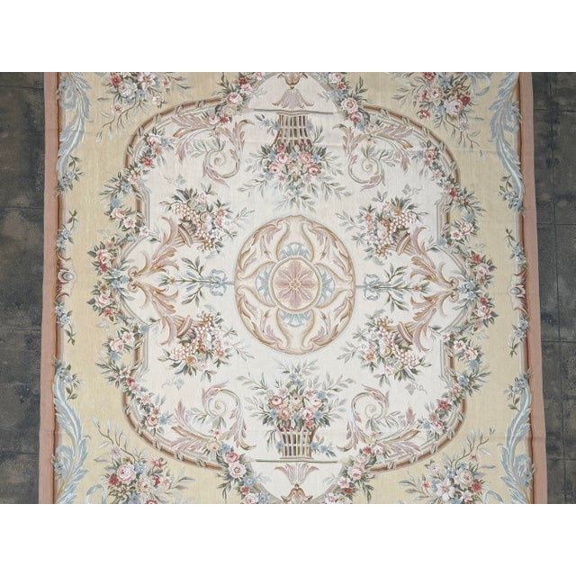 1950s French Aubusson Floral Medallion Rug - 8'1 X 10'2 For Sale - Image 4 of 6