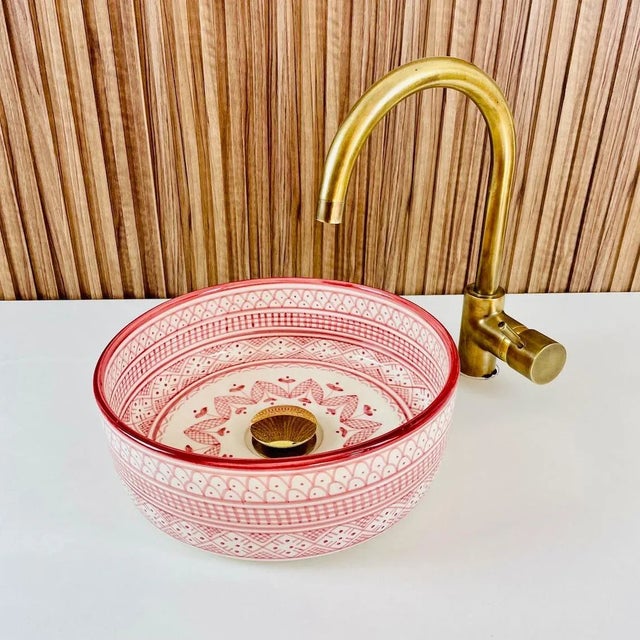 Ceramic Handmade Moroccan Pink Ceramic Sink for Bathroom For Sale - Image 6 of 8