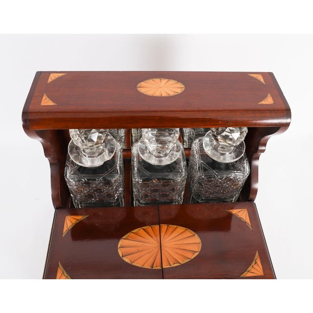 Antique Satin Wood Three Cut Crystal Decanter Tantalus and Games, 1890s, Set of 6 For Sale - Image 5 of 18