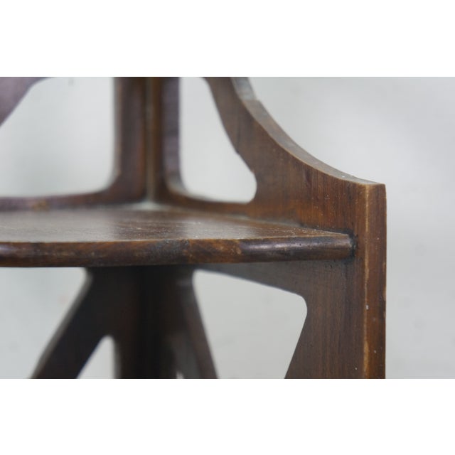 Mid Century Mahogany Reticulated Fretwork 3 Tier Corner Curio Display Shelf 27" For Sale - Image 10 of 13