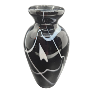 1980's Fenton Black Amethyst Art Glass, White Hanging Hearts Vase