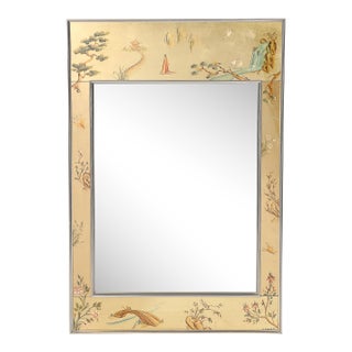 Mid-Century Gilt Eglomise W/ Brass Border Mirror Signed D Wingard for Labarge For Sale