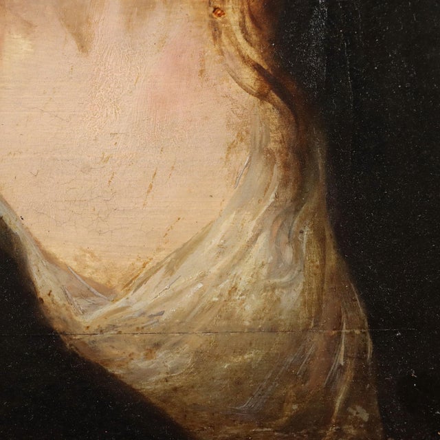 Textile Follower of Van Dyck, Female Face, Late 1700s, Oil Painting on Panel, Framed For Sale - Image 7 of 11