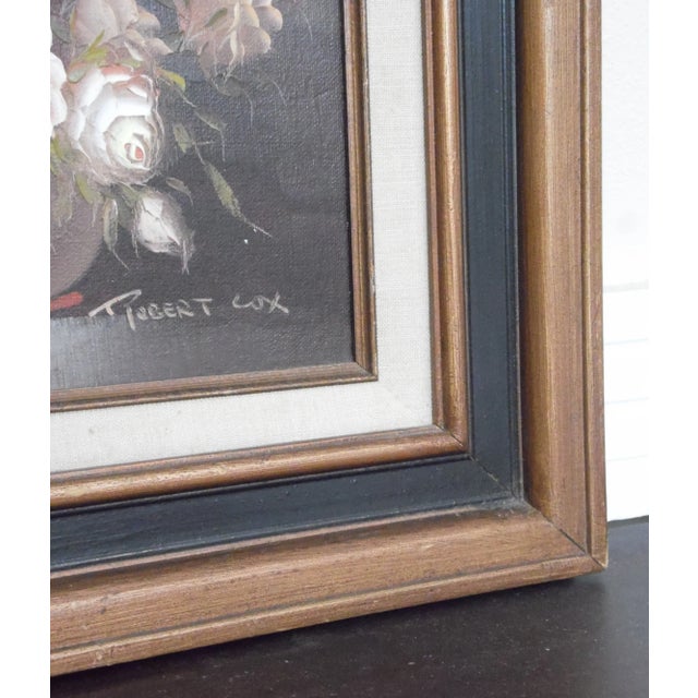 Vintage Framed Floral Still Life Oil on Board Painting Art Signed Robert Cox For Sale - Image 9 of 12