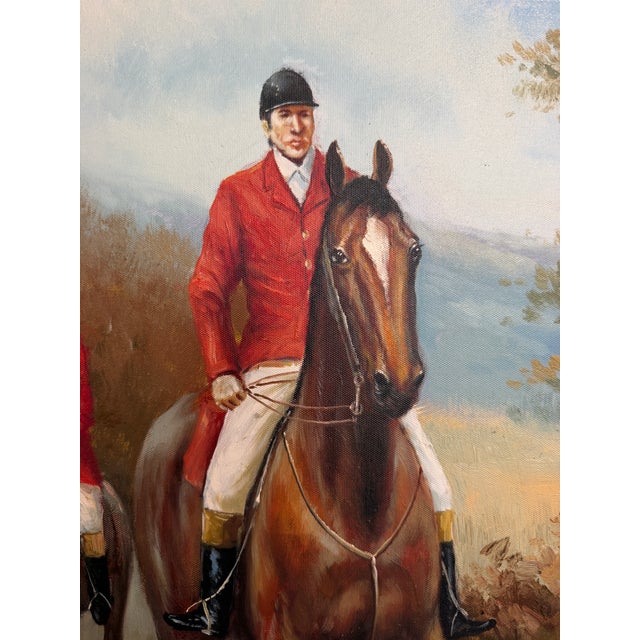 Late 20th Century Fox Hunting Scene Oil Painting on Canvas Horses Hounds Equestrian Sporting Art For Sale - Image 12 of 13