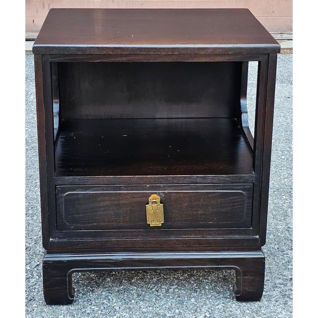 Pair of Davis Cabinet Asian Style Dark Stained Bedside Tables For Sale In Washington DC - Image 6 of 12