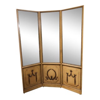 1920s French Style 3-Way Wooden and Mirrored Screen With Églomisé Scenes For Sale