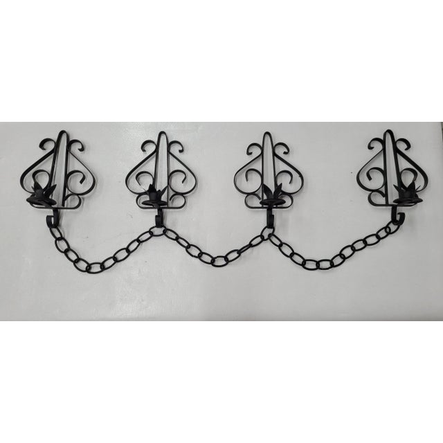 Vintage 1960s Set of 4 Gothic Black Chain Medieval Wall Sconce Candlesticks Candle Holder For Sale - Image 6 of 6