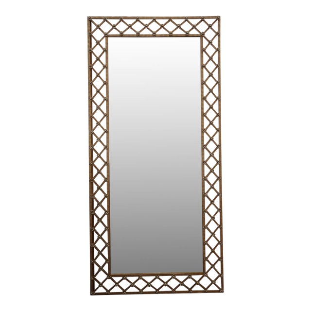 Vintage 86" Tall French Hollywood Regency Gold Iron Wall Mirror W Florettes For Sale