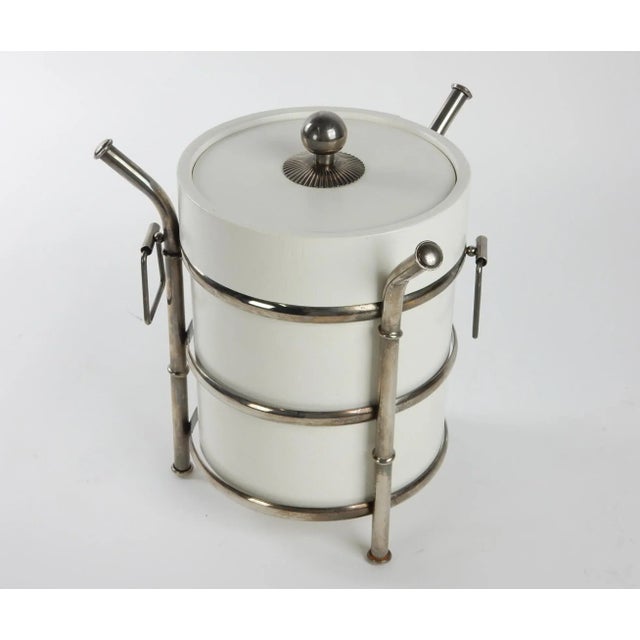 Metal 1960's Barware, Silver Plate Faux Bamboo and White Ice Bucket For Sale - Image 7 of 8
