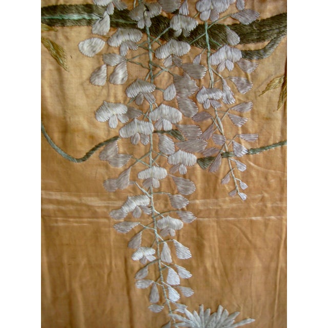 Japanese 19 Century Silk Embroidery Birds and Wisteria Flowers For Sale - Image 10 of 15