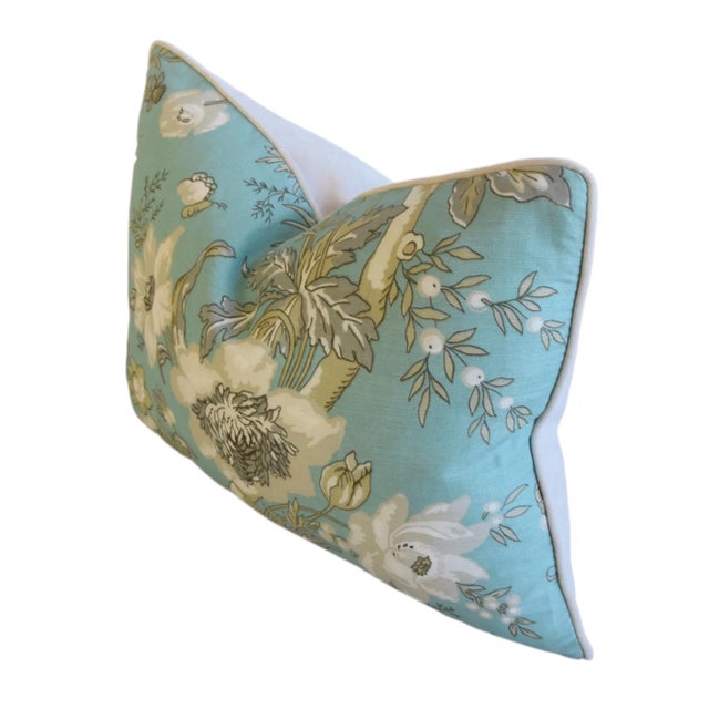 Blue, White & Gray Designer Thibaut Botanical Floral Tree of Life Feather/Down Pillow For Sale In Los Angeles - Image 6 of 9