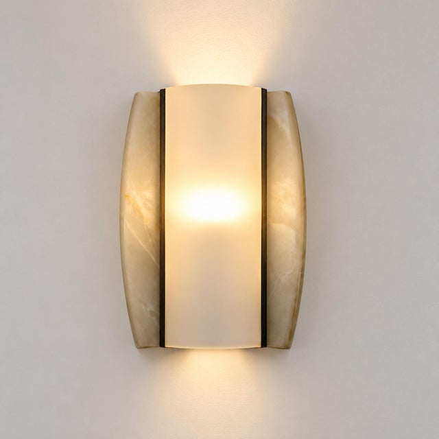 Ivory 1960s Italian Onyx and Opaline Glass Wall Lights - Pair For Sale - Image 8 of 10