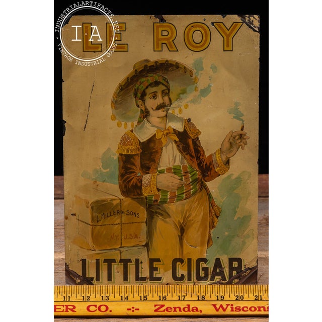 Metal Antique "Le Roy Little" Cigar Advertising Tin Sign For Sale - Image 7 of 7