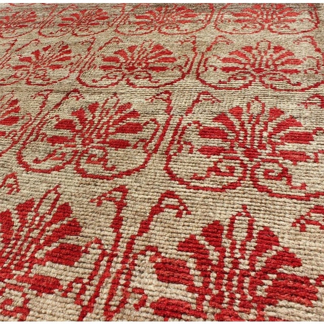 Vintage Turkish Tulu Carpet With Repeating Red Boteh & Light Green Field For Sale In Atlanta - Image 6 of 8