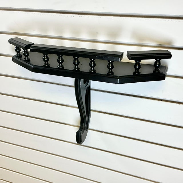 Black 1950s Vintage Boho Chic Arts & Crafts Wood Wall Mounted Shelf, Newly Painted For Sale - Image 8 of 12