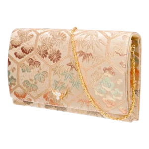 Late 20th Century Mikimoto Japanese Kimono Brocade 18k Gold Plate Pearl Clasp Evening Bag Clutch