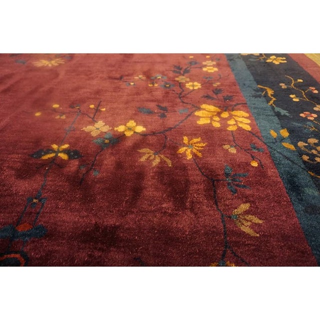 Textile 1920s Red Wine Field Oriental Floral Antique Chinese Art Deco Room Size Rug For Sale - Image 7 of 9