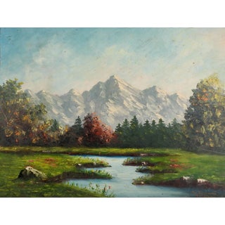 Mountains & Lake Impressionist Landscape Painting For Sale