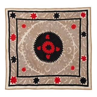 Brown Suzani Tablecloth, 4'4'' X 4'8'' For Sale
