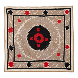 Brown Suzani Tablecloth, 4'4'' X 4'8''