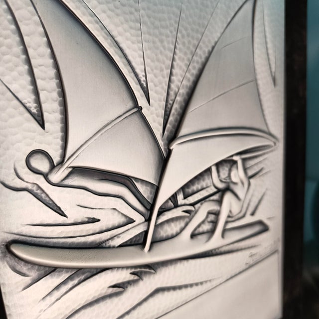 1970s Vintage 925 Sterling Silver Sheet Windsurfing Trophy Plaque by Ottaviani. Italy, 1970s For Sale - Image 5 of 10