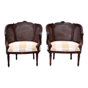 Regence Double Cane Bergere Chairs, Pair