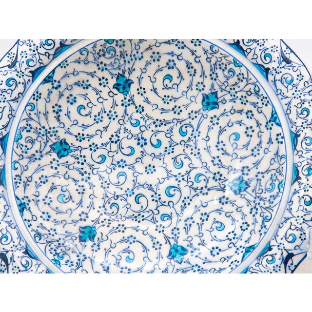Turquoise Vintage Iznik Plate in Turquoise, Blue, Cream, Early 20th C. Turkey For Sale - Image 8 of 10