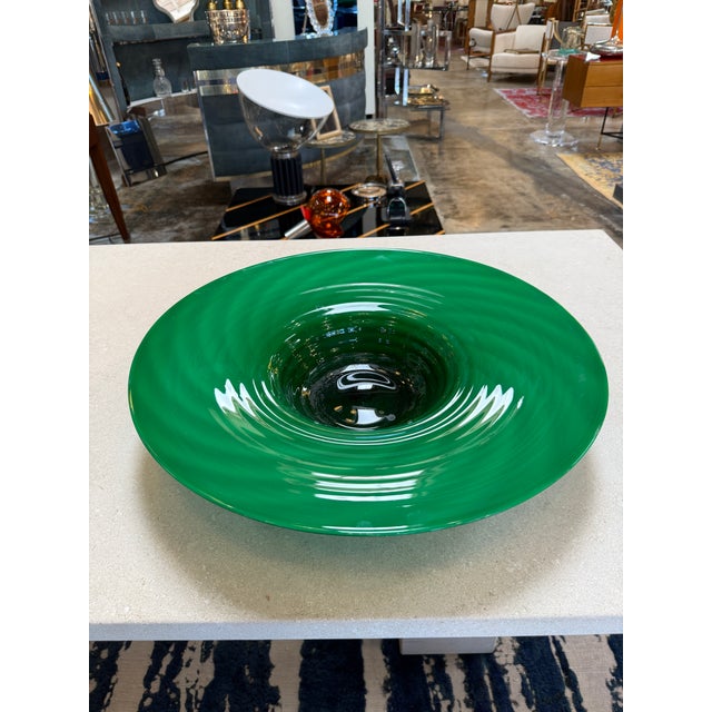 Glass Large Murano Emerald Green Art Glass Centerpiece Bowl For Sale - Image 7 of 8