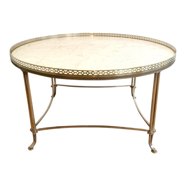 Mid Century Brass Cocktail Table With White Marble Top For Sale