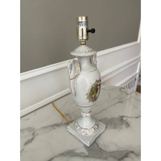 White Vintage French Style Ceramic Lamp Completely Restored For Sale - Image 8 of 12