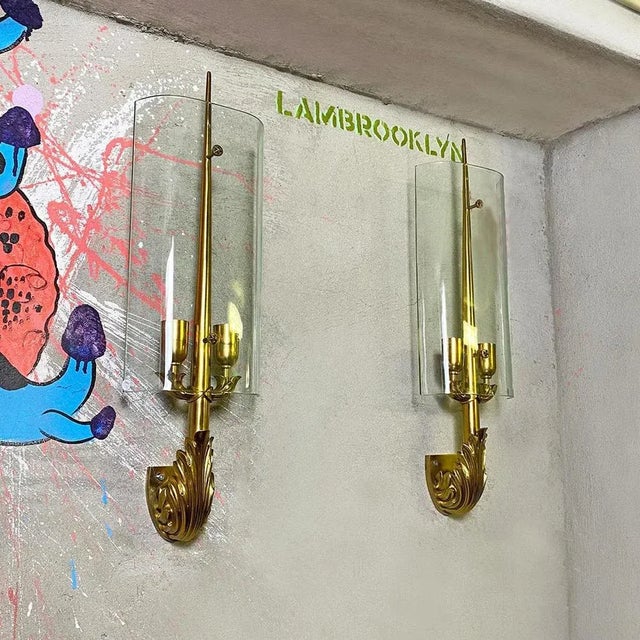 Italian Mid-Century Modern Cast Brass and Crystal Appliques, 1960s, Set of 2 For Sale - Image 4 of 13