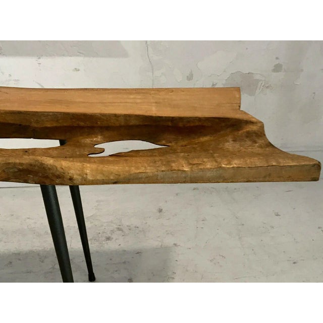 Mid-Century French Raw Wood Coffee or Side Table on Compass Legs, 1950s For Sale - Image 4 of 13