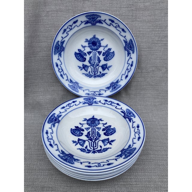 Antique Villroy & Boch Dresden Blue White Bowl Set of 7 For Sale - Image 10 of 12