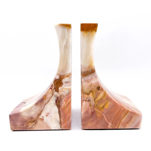 Contemporary Vintage Pink & Honey Onyx Bookends – Sculptural Stone Pair – Organic Modern / Desert Chic For Sale - Image 3 of 11