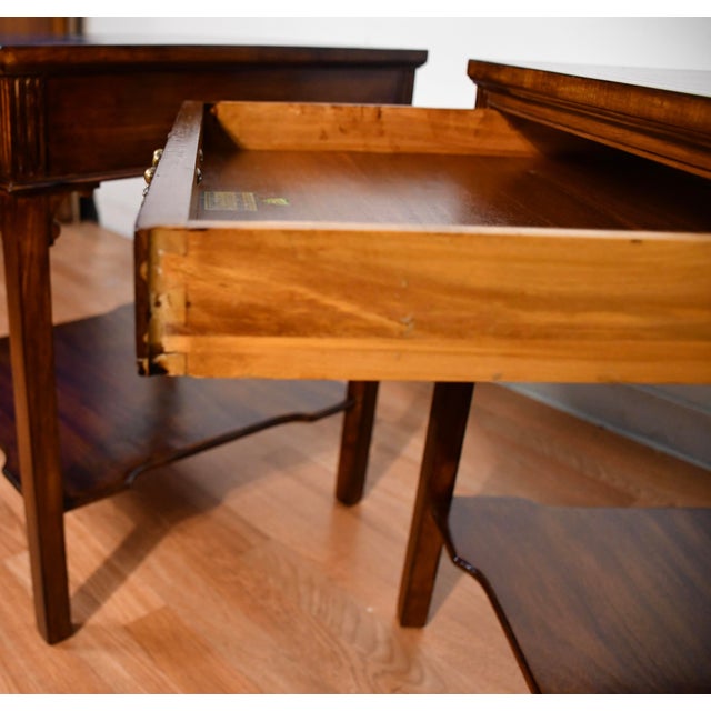 1930s Pair of English Regency Mahogany Green Leather Top Accent Side Tables For Sale - Image 14 of 18