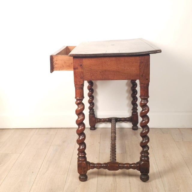 Wood English Oak Barley Twist Tavern Table With Drawer, 18th Century For Sale - Image 7 of 11