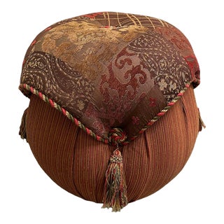 Vintage Upholstered Tufted Tuffet For Sale