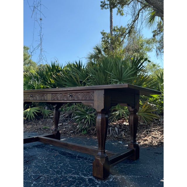 Henredon Vintage Henredon Carved Walnut Writing Desk With Ball & Claw Style Legs, 76” For Sale - Image 4 of 10